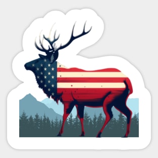 wapiti, american flag, mountain, forest, Colorado Sticker